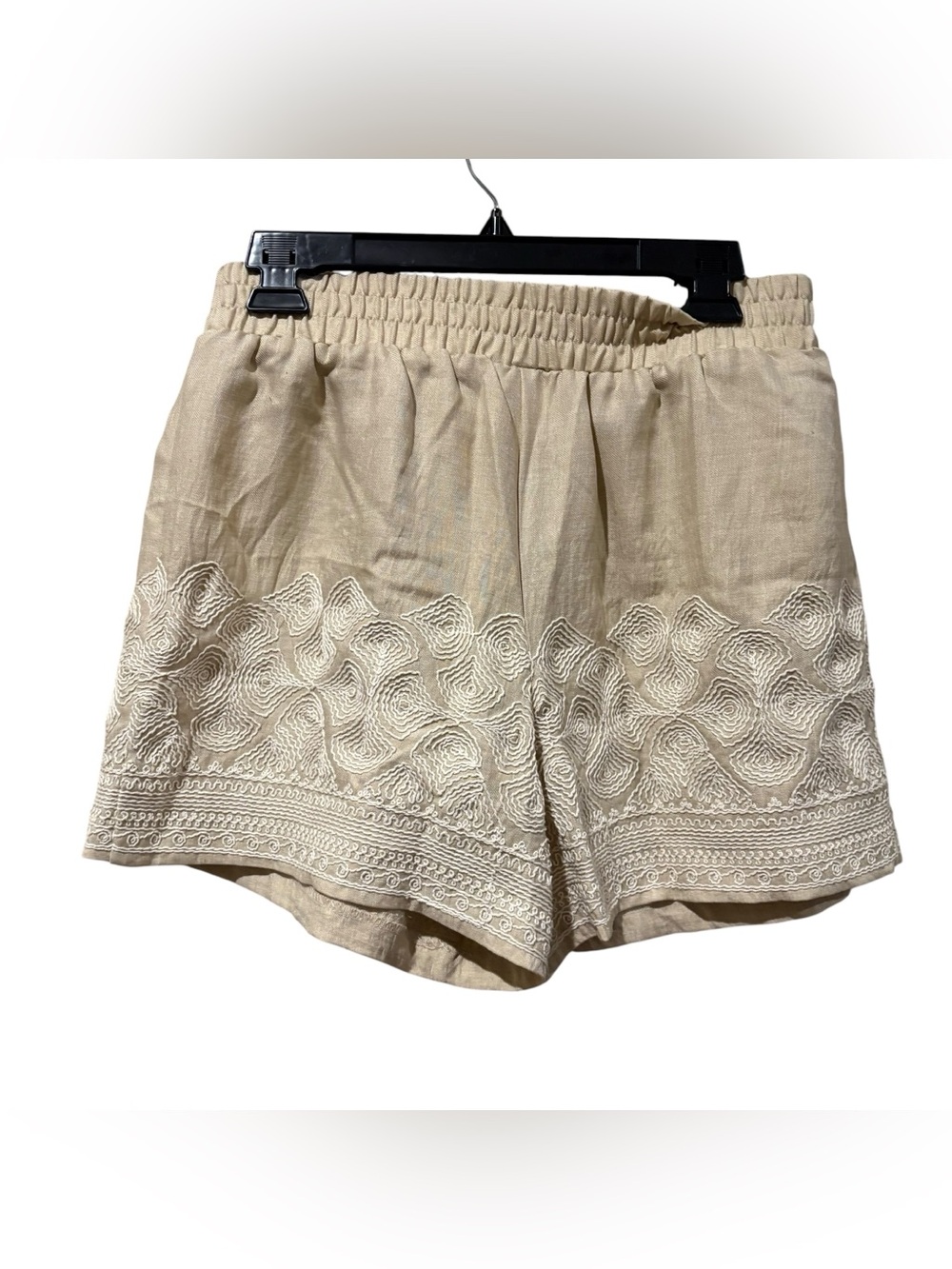 Wren Beige High-Waist Embroidered Tie-Front Shorts size M - Picture 2 of 8